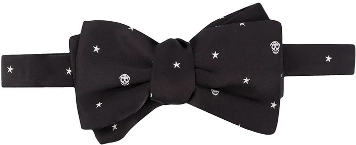 Skull-Print Clip-On Bow Tie