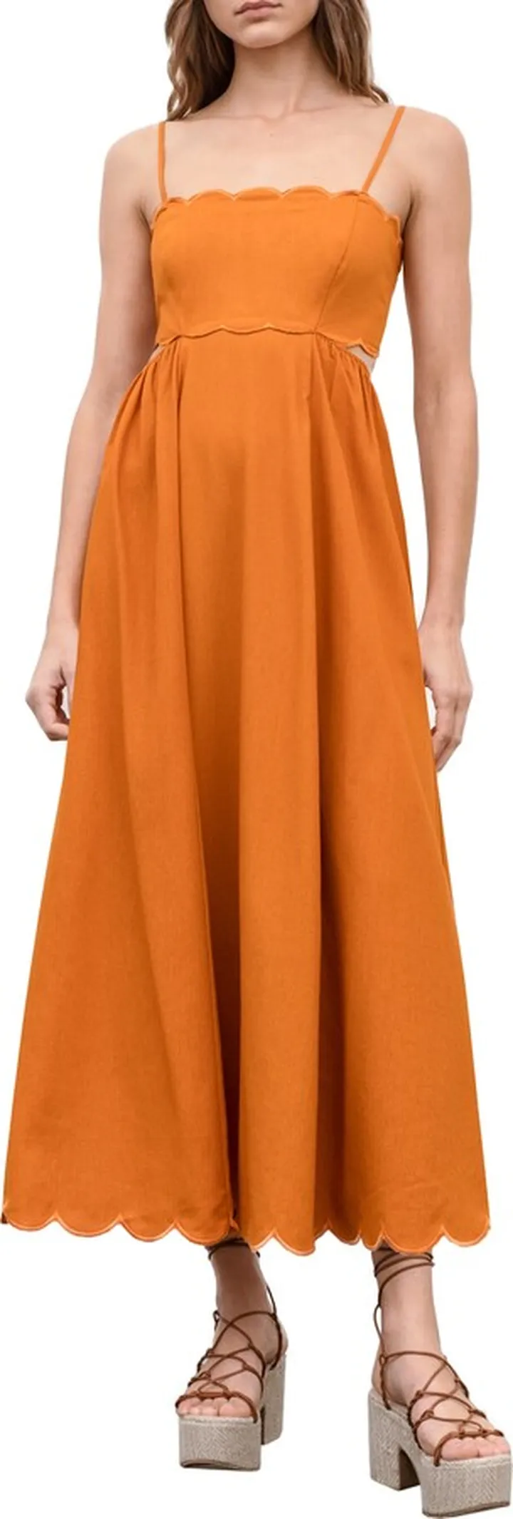Scalloped Linen & Cotton Midi Dress