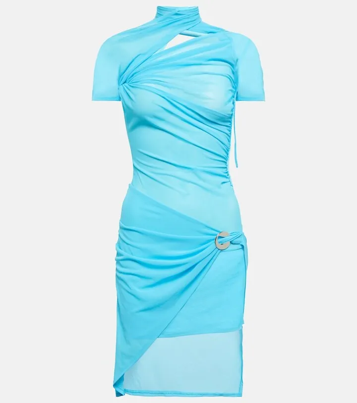 Asymmetric mesh minidress