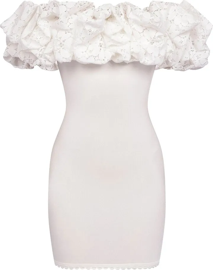 Sangallo knit ruffle mini dress
