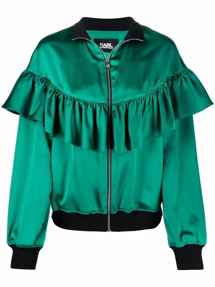 Ruffle Trim Bomber Jacket