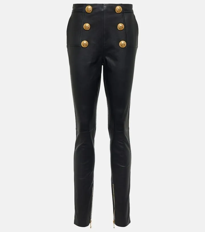 High-rise leather pants