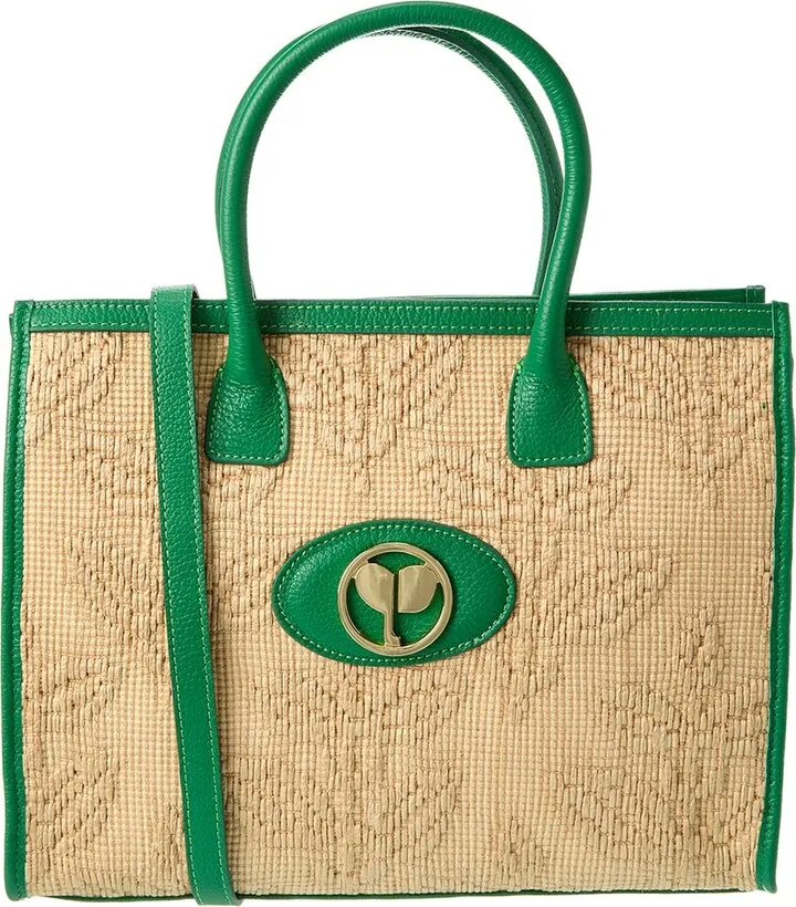 Persaman New York Jules Raffia & Leather Tote