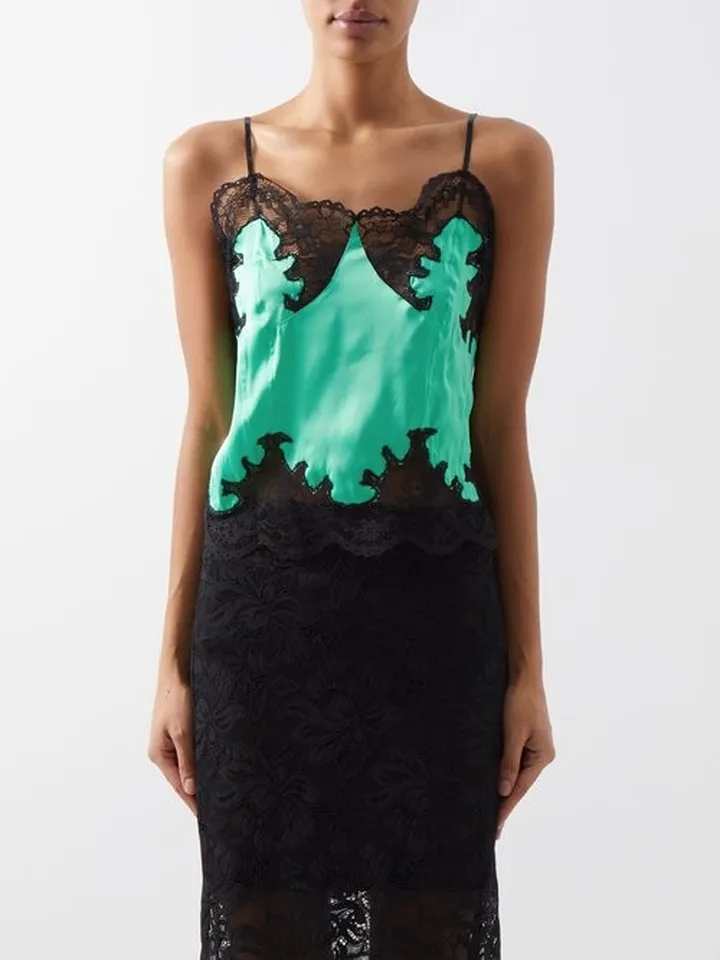 Lace-trimmed Satin Cami Top