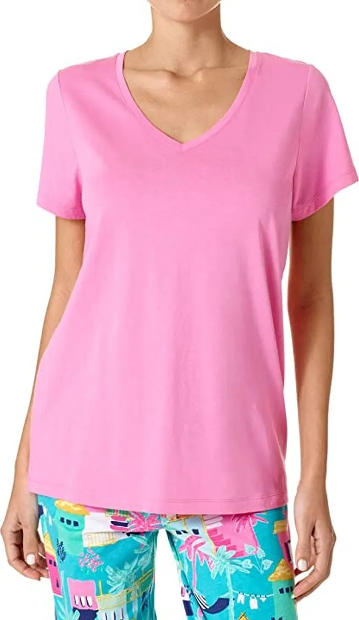 HUE Short Sleeve V-Neck Sleep Tee (Aurora Pink) Women's Pajama