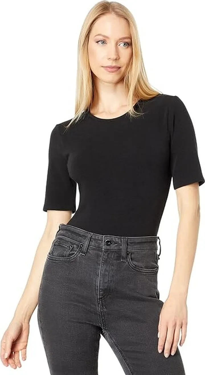 Madewell Crewneck Short-Sleeve Thong Bodysuit (True Black) Women's Jumpsuit & Rompers One Piece
