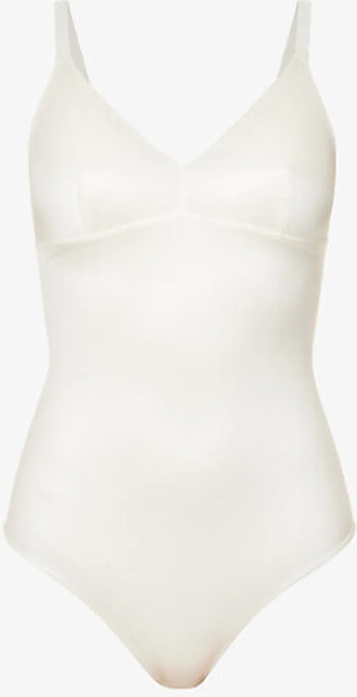 Womens Linen Shaping Textured Slim-fit Stretch-satin Body