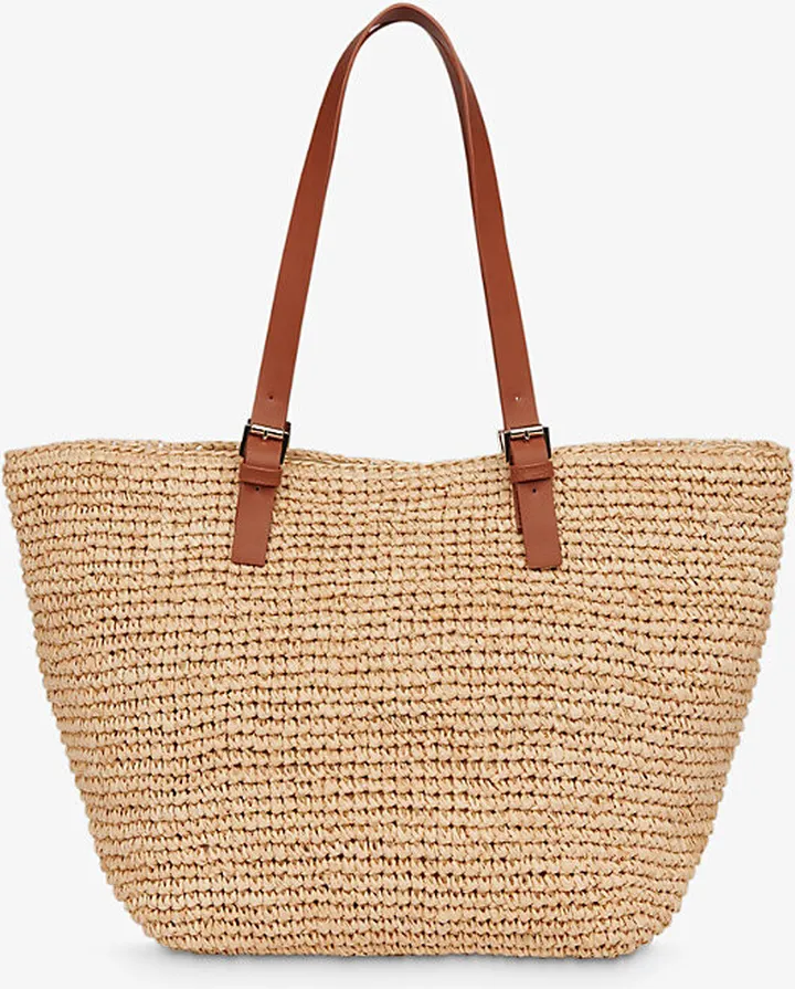 Womens Cream Teya Contrasting-handle Straw Tote bag