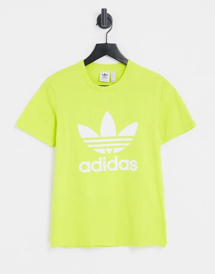 adidas Originals adicolor large logo T-shirt in lime