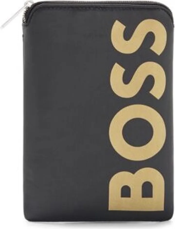 Grained-leather phone holder with contrast logo