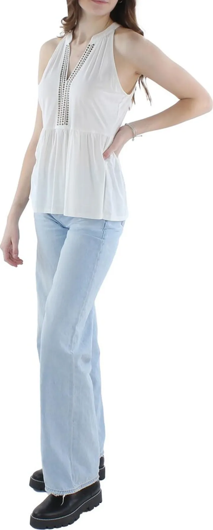Womens Embellished Peplum Halter Top