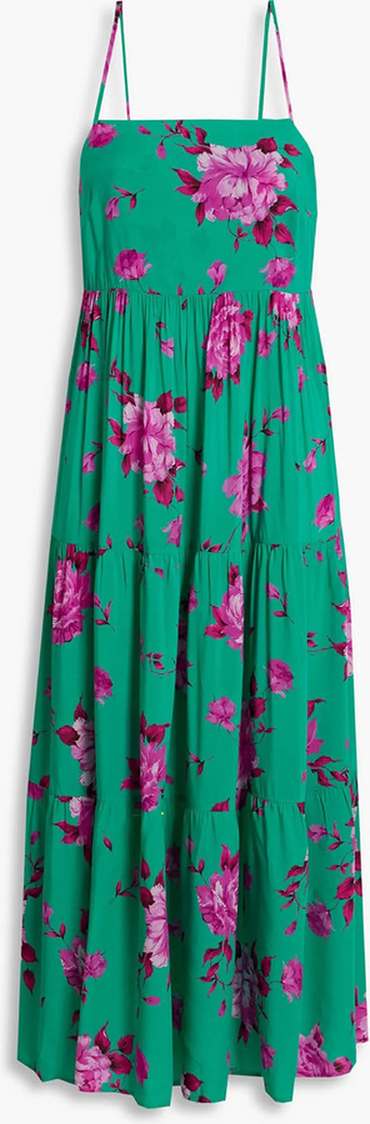 Gathered floral-print crepe maxi dress