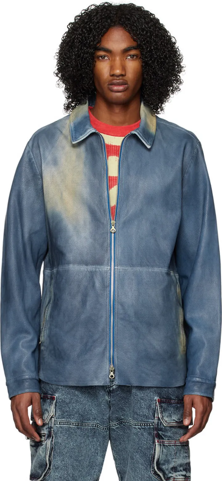 Diesel Blue L-Clime Leather Jacket