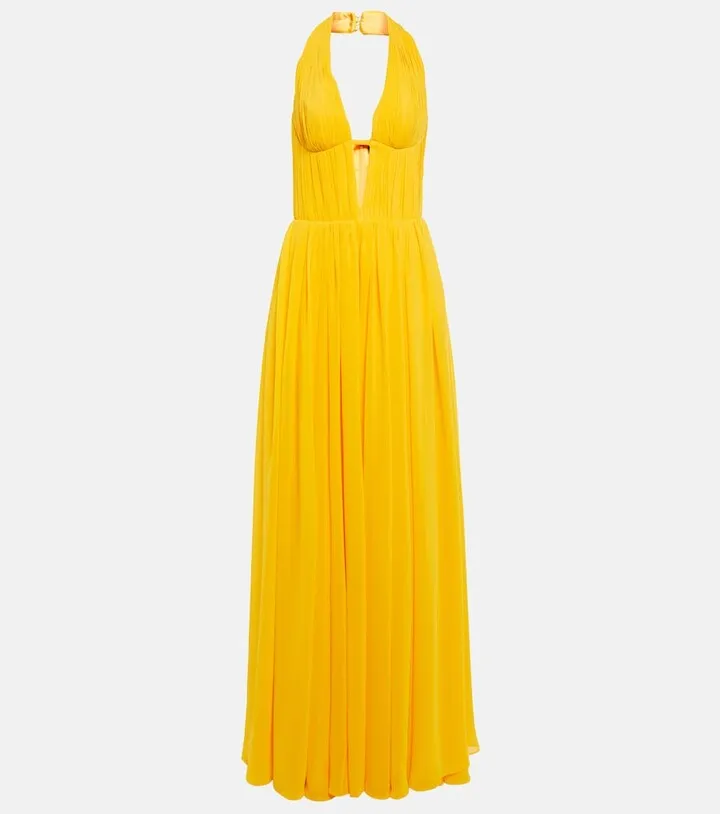 Pleated cutout chiffon gown