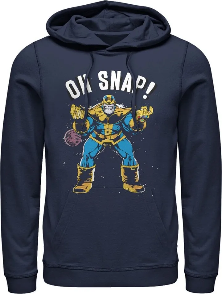 Men's Marvel Thanos Retro Oh Snap Pull Over Hoodie - Navy Blue - 2X Large