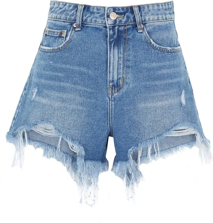 Organic Cotton Denim Fringed Hem Shorts Denim Shorts Blue