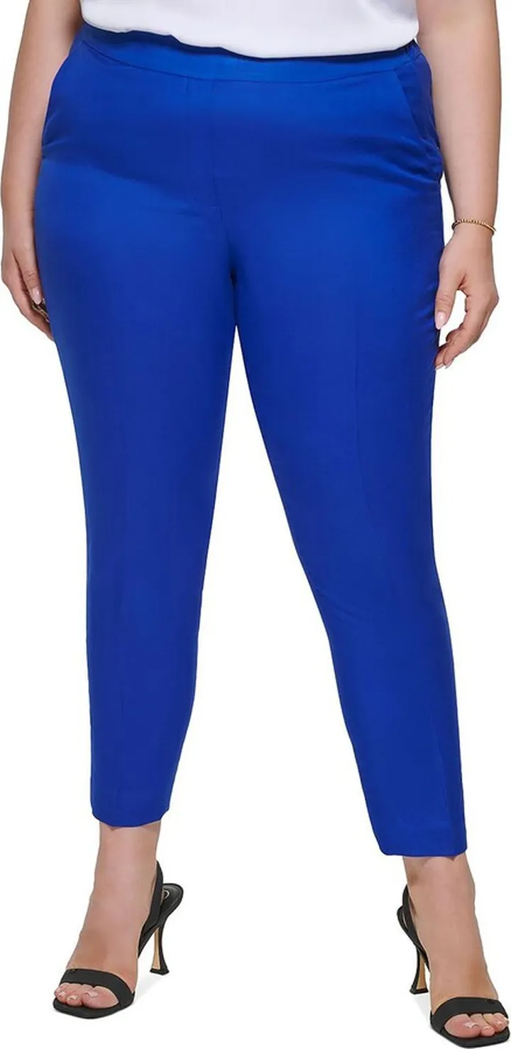 Plus Womens Linen Pocket Straight Leg Pants