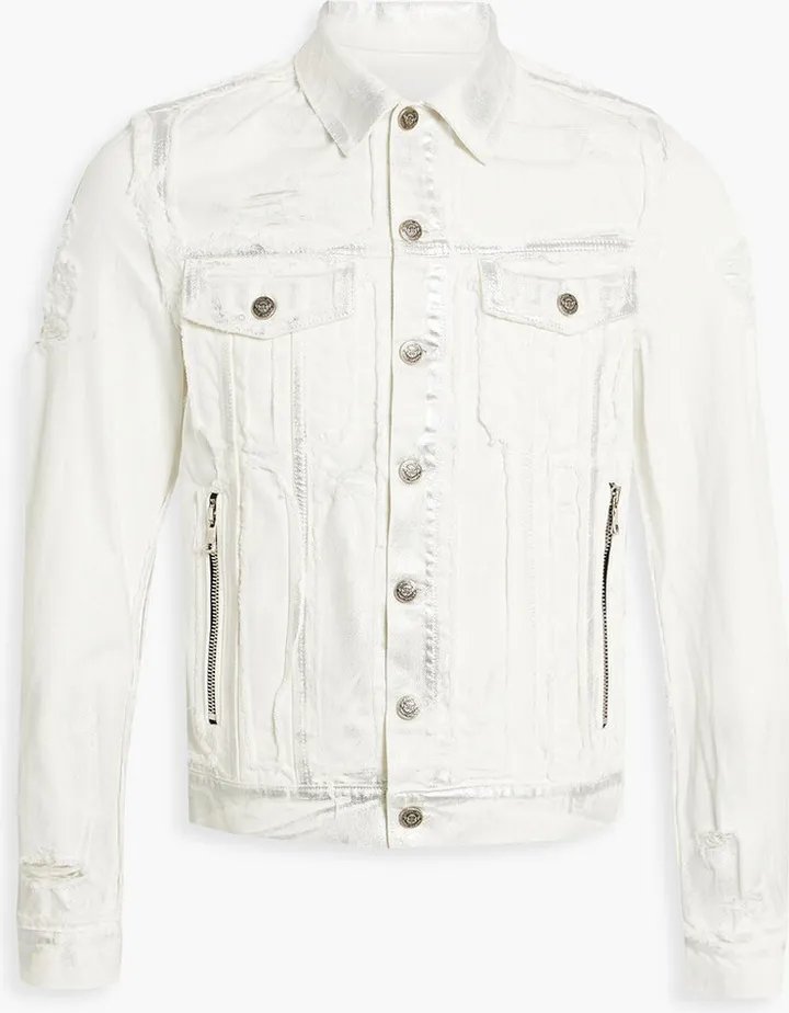Distressed metallic denim jacket
