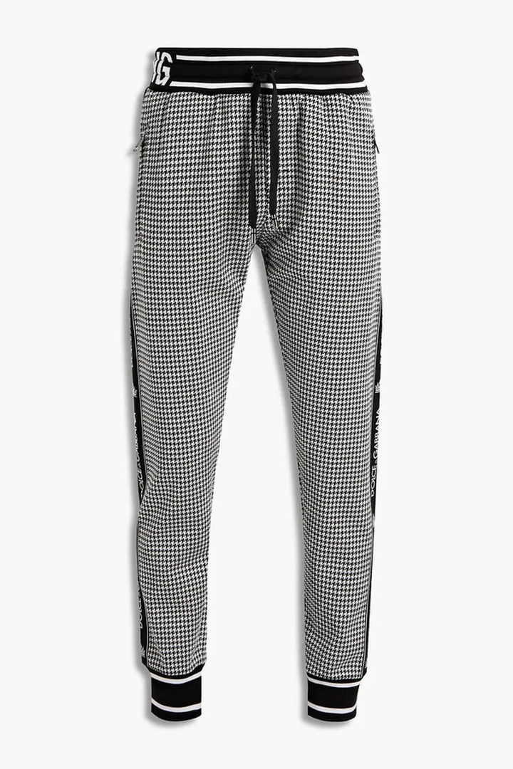 Tapered houndstooth jacquard-knit pants