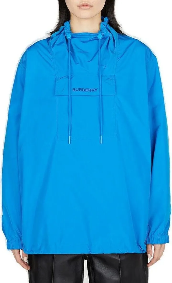 Burberry Logo Embroidered Hooded Oversized Jacket