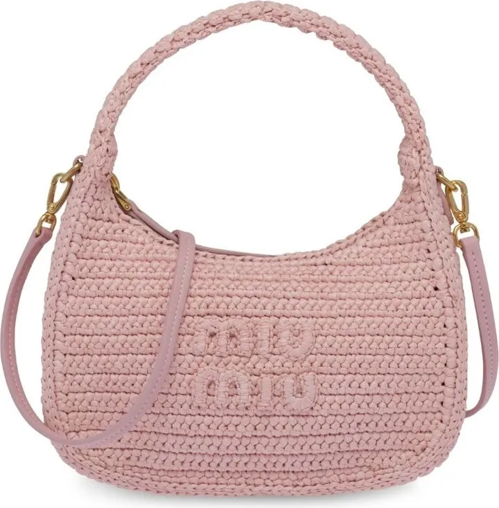 Logo-Embroidered Crocheted Shoulder Bag
