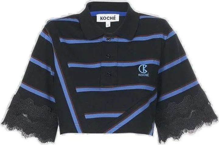 Koché Striped Cropped Polo Shirt