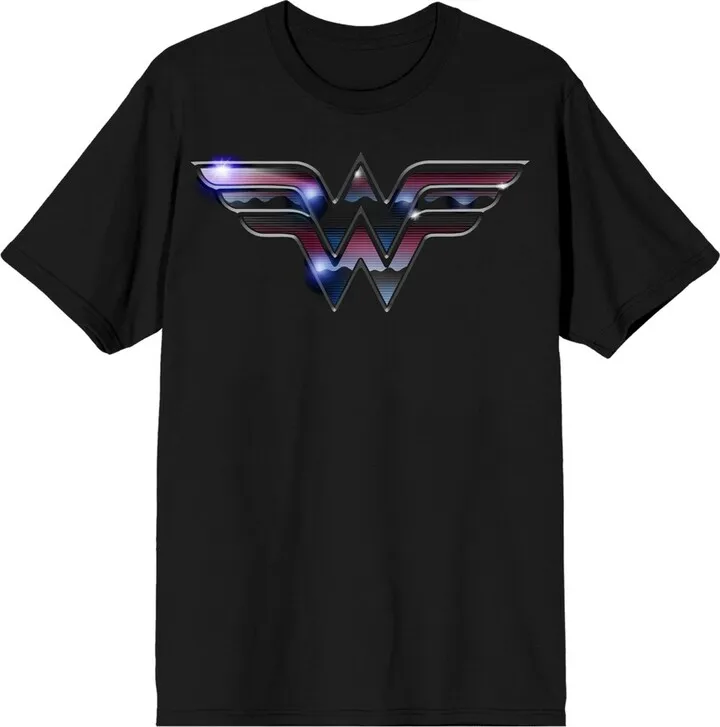 Wonder Woman Chrome Logo Men’s Black T-shirt-6XL