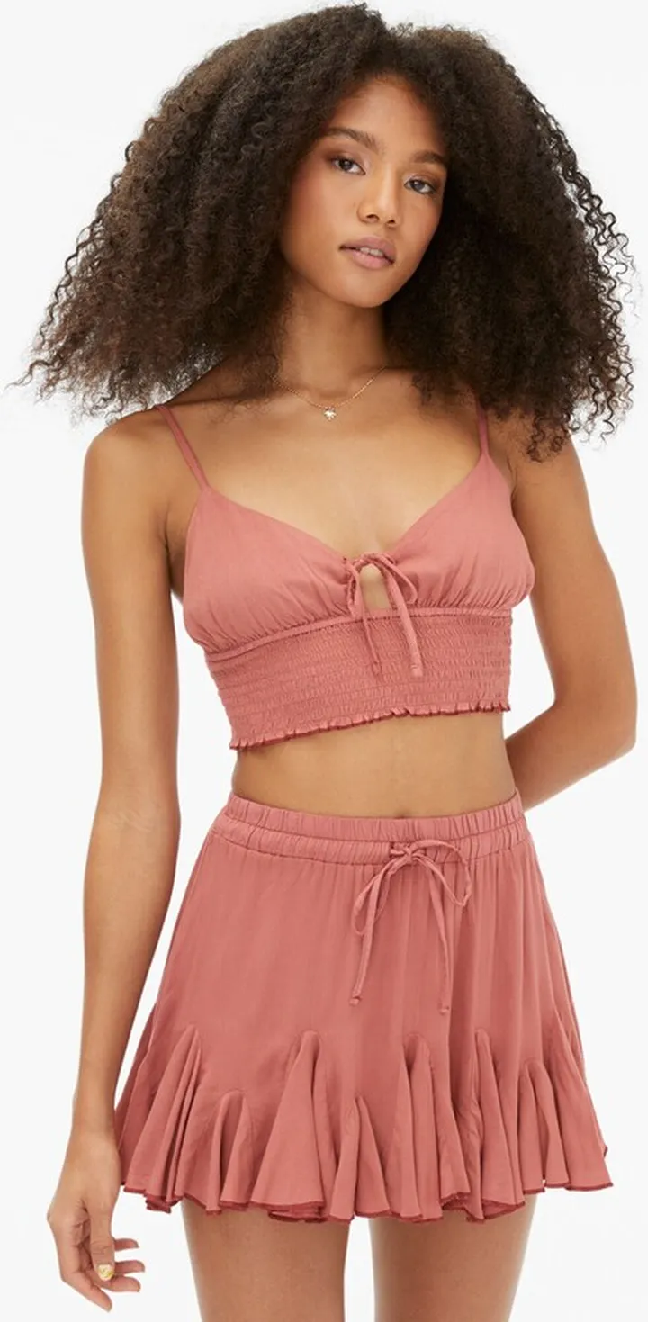 Aeropostale Women's Tie-Front Smocked Cropped Cami