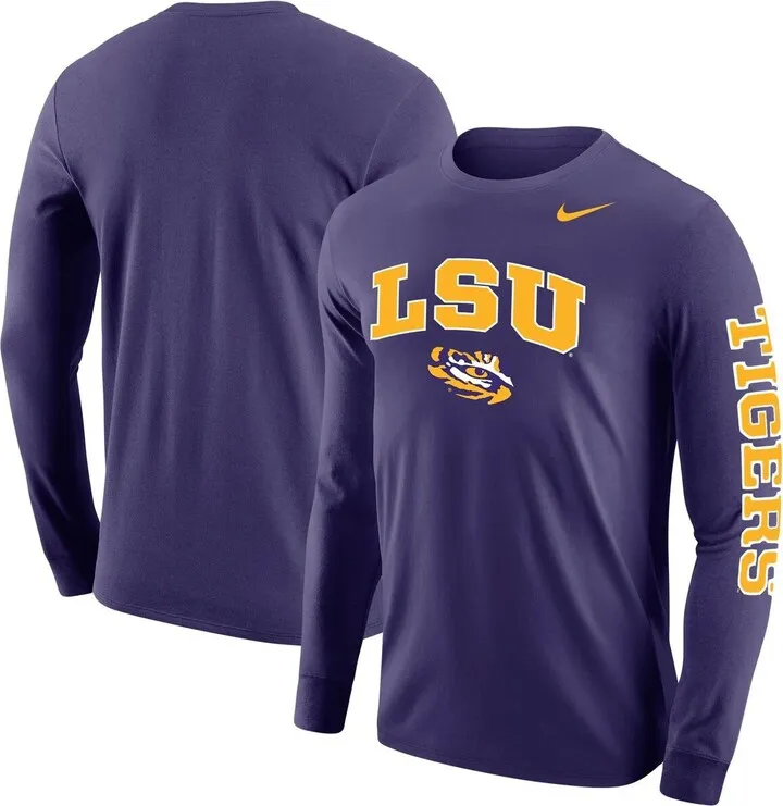 Men's Nike Purple Lsu Tigers Arch and Logo Two-Hit Long Sleeve T-shirt