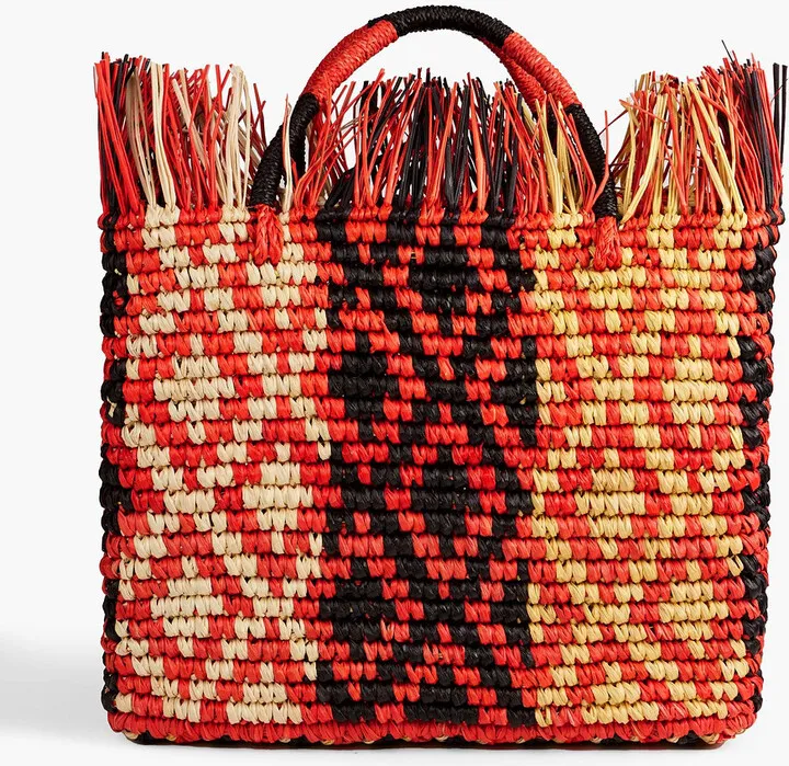 Canasta fringed woven straw tote