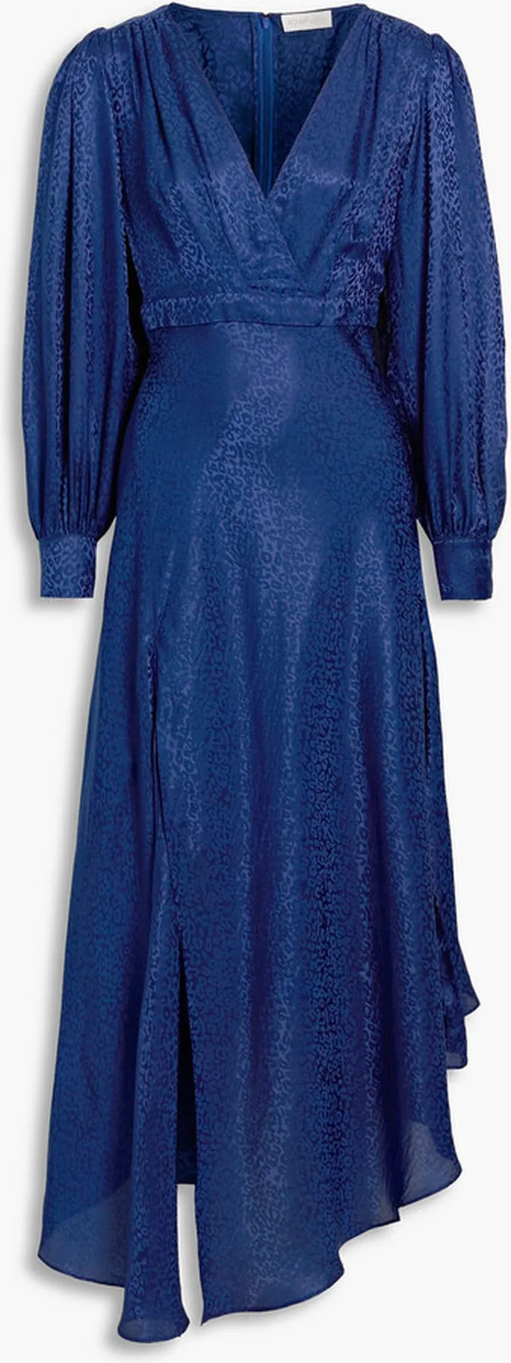 Estelle asymmetric satin-jacquard midi dress