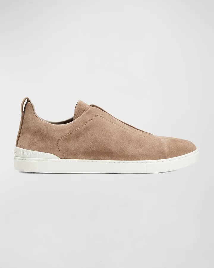 Men's Triple Stitch Suede Low Top Slip-On Sneakers