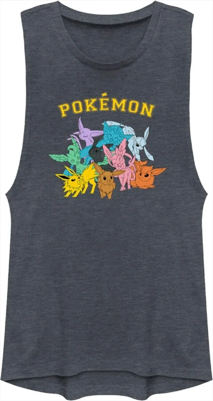 Junior's Pokemon Eeveelutions Festival Muscle Tee - Denim Blue Heather - Medium