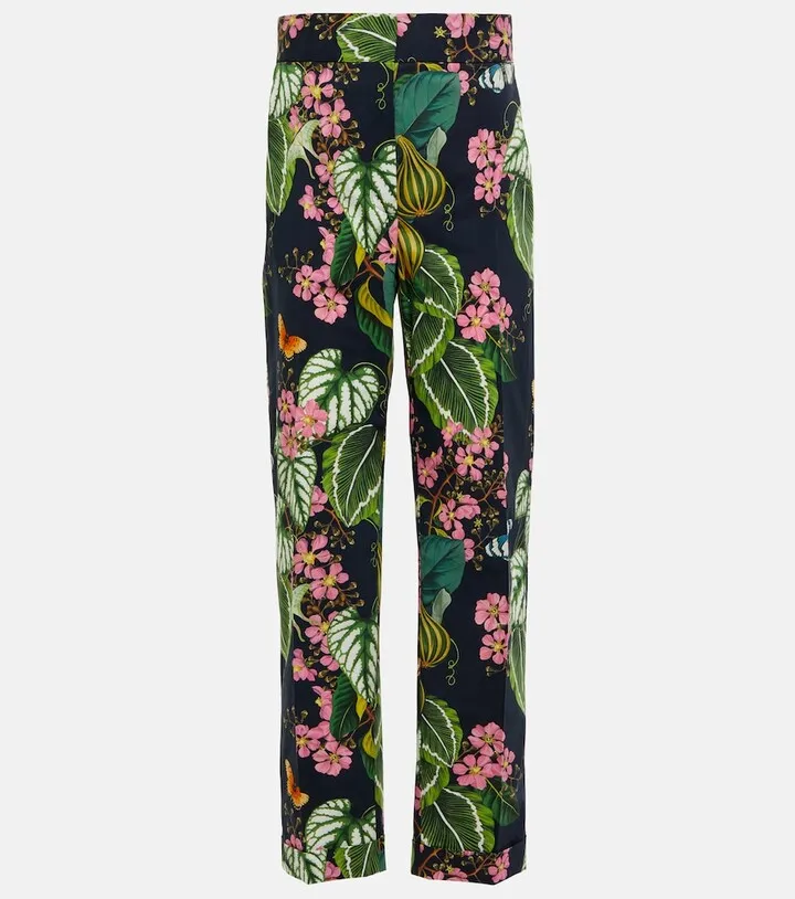 Printed straight cropped poplin pants