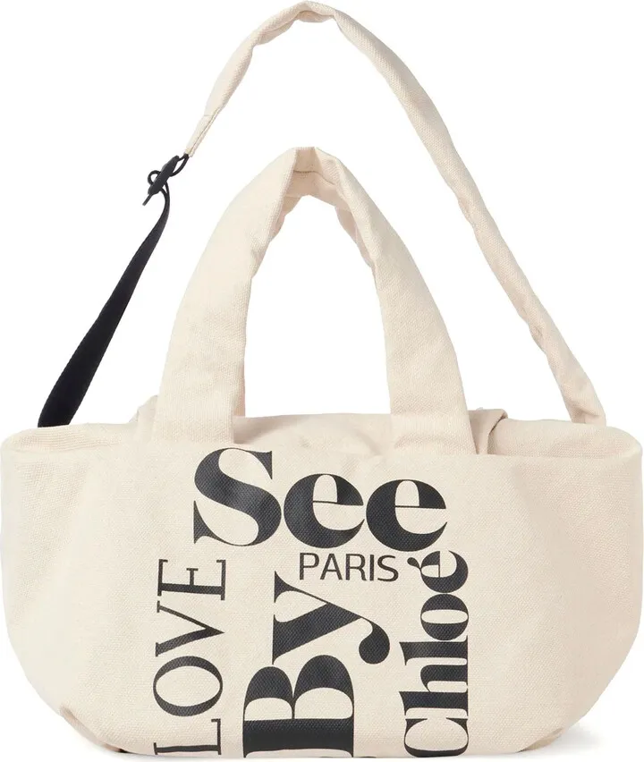 Allover Printed Logo Cotton Canvas Shopper