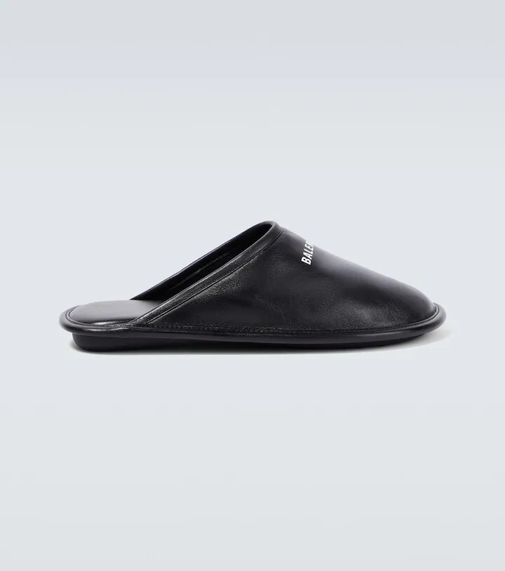 Logo leather slippers