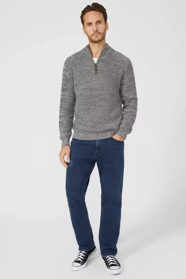 Mantaray Mens Twist Half Zip Sweater - Dark Grey