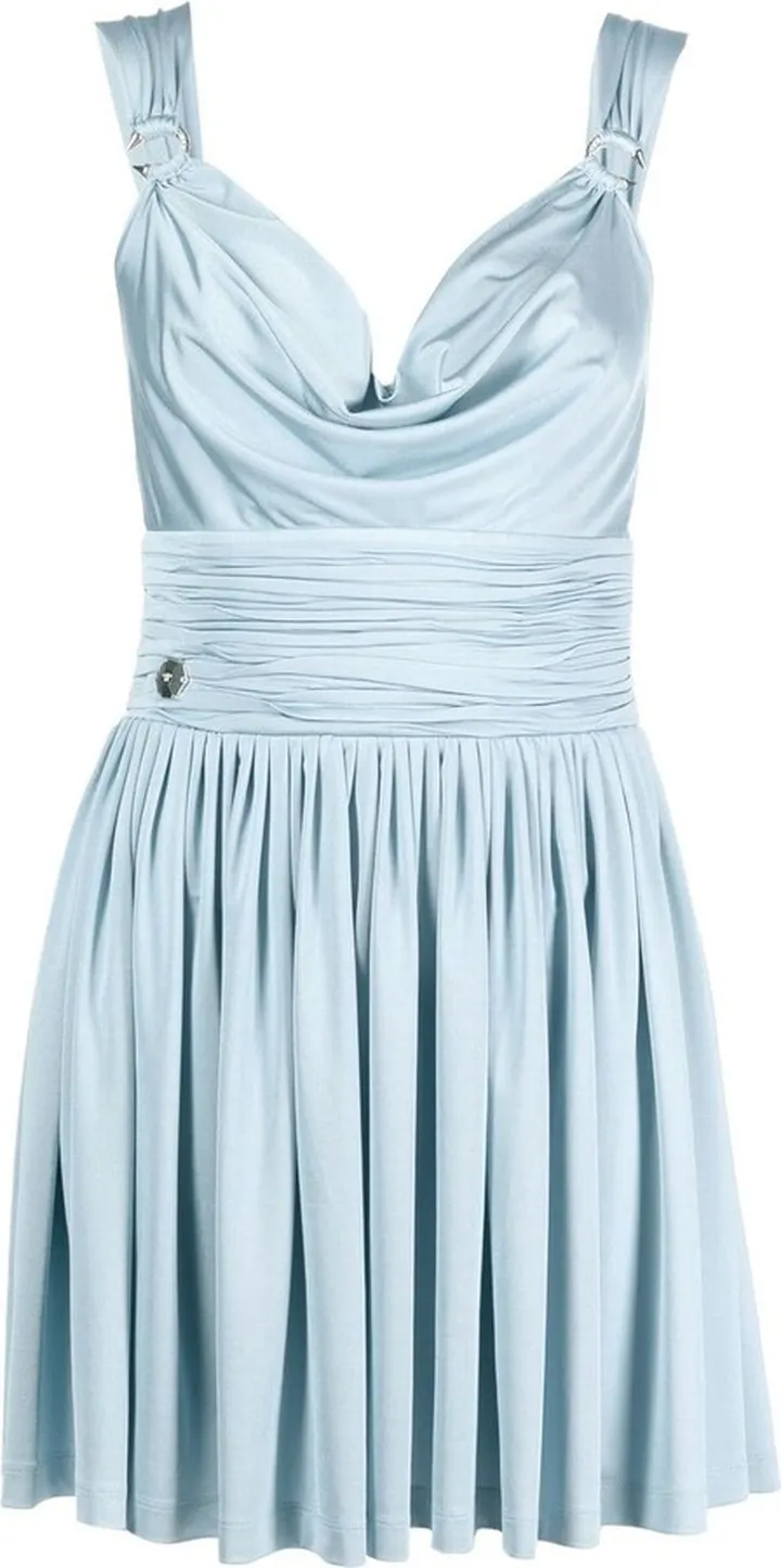 Draped-Neck Pleated Mini Dress