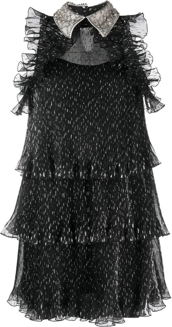 Crystal-Embellished Tiered Mini Dress