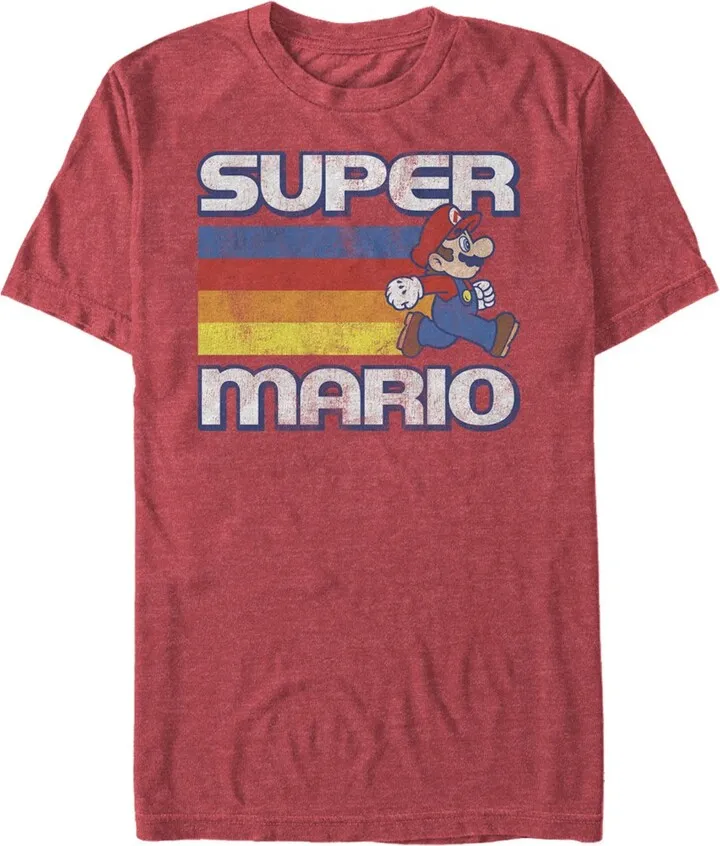 Men's Nintendo Super Mario Rainbow Stripes T-Shirt - Red Heather - X Large
