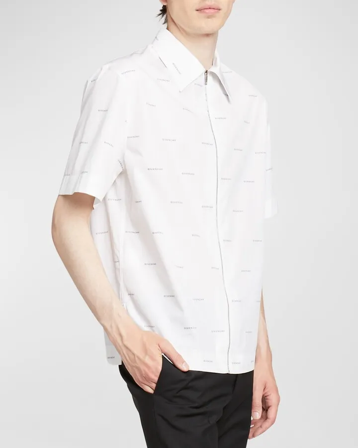 Men's Jacquard Logo Full-Zip Dress Shirt