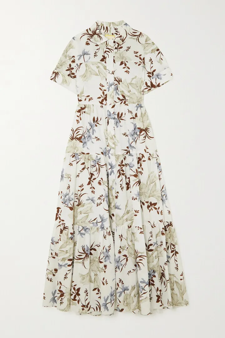 Erdem - Helena Tiered Floral-print Cotton Midi Dress - Cream
