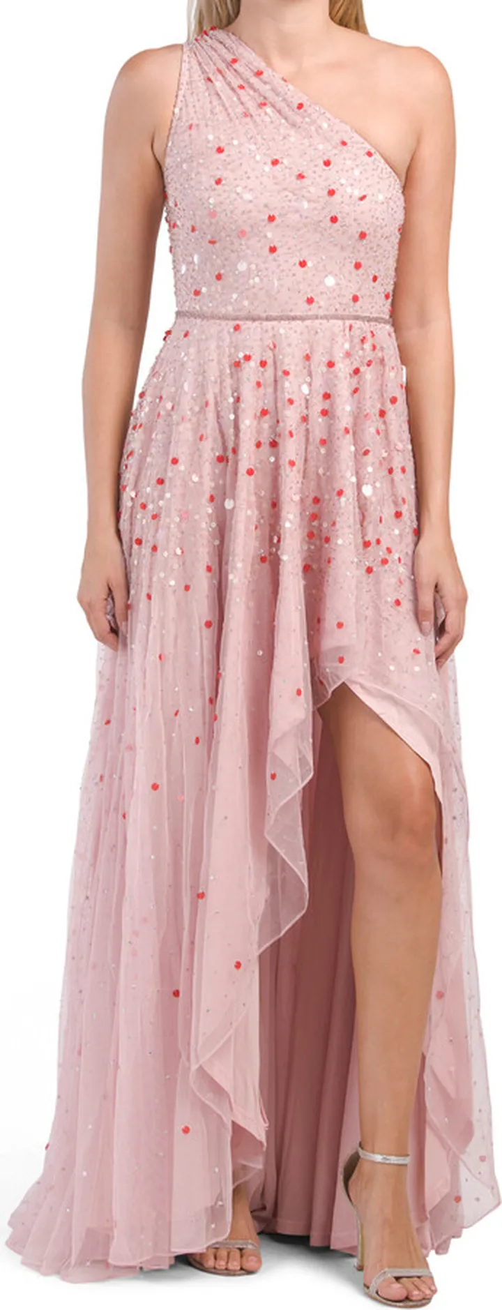 One Shoulder Hi-lo Embellished Gown