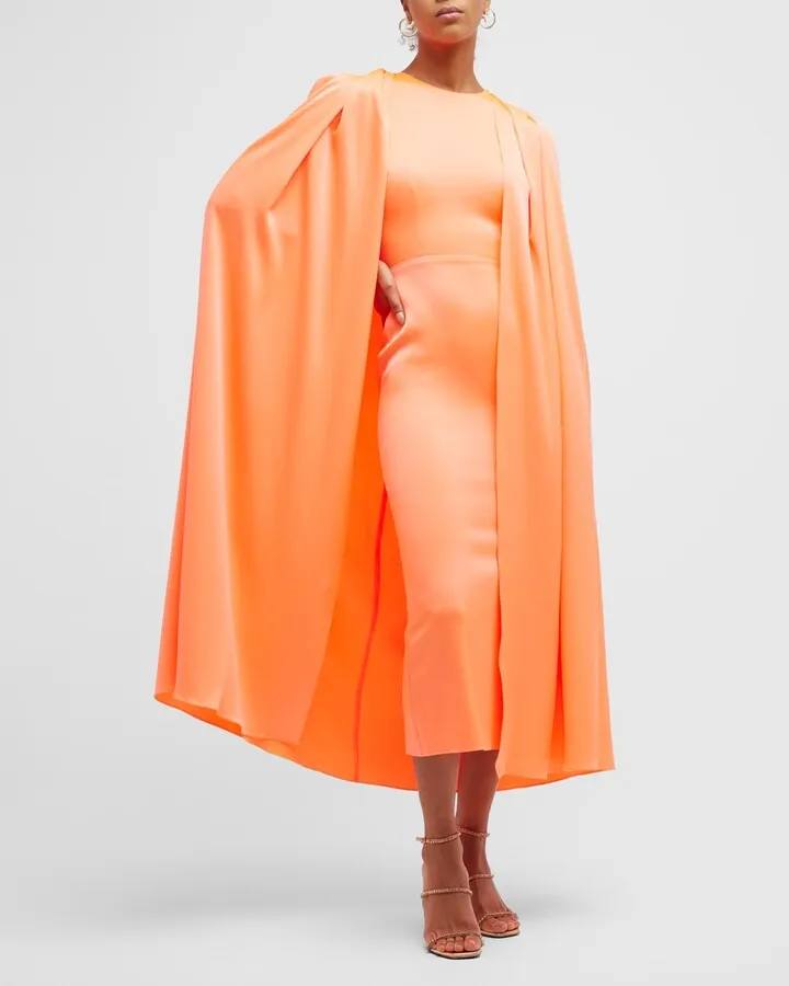 Beckett Pleated Cape Midi Dress