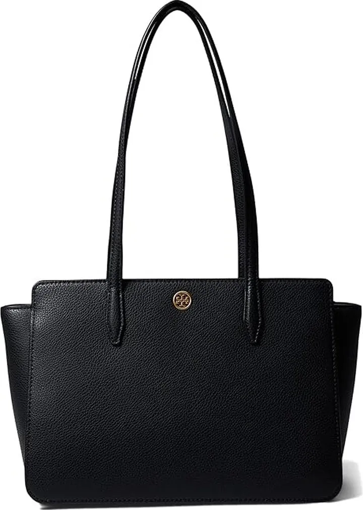 Tory Burch Robinson Pebbled Small Tote (Black) Handbags