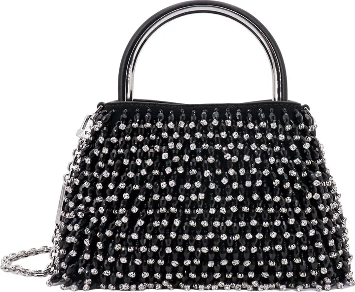 Suede handbag with all-over rhinestones