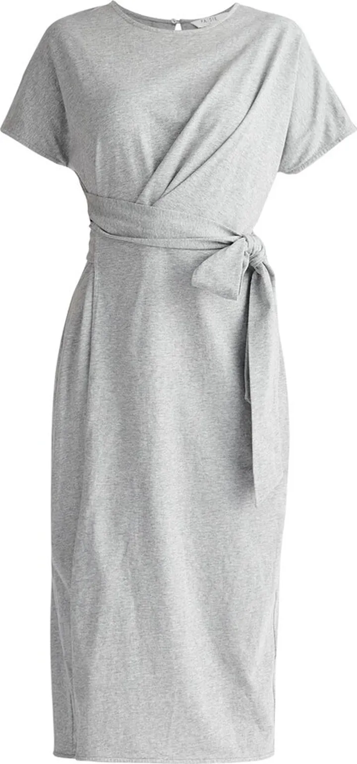 PAISIE - Short Sleeve Waist Tie Jersey Dress - Grey