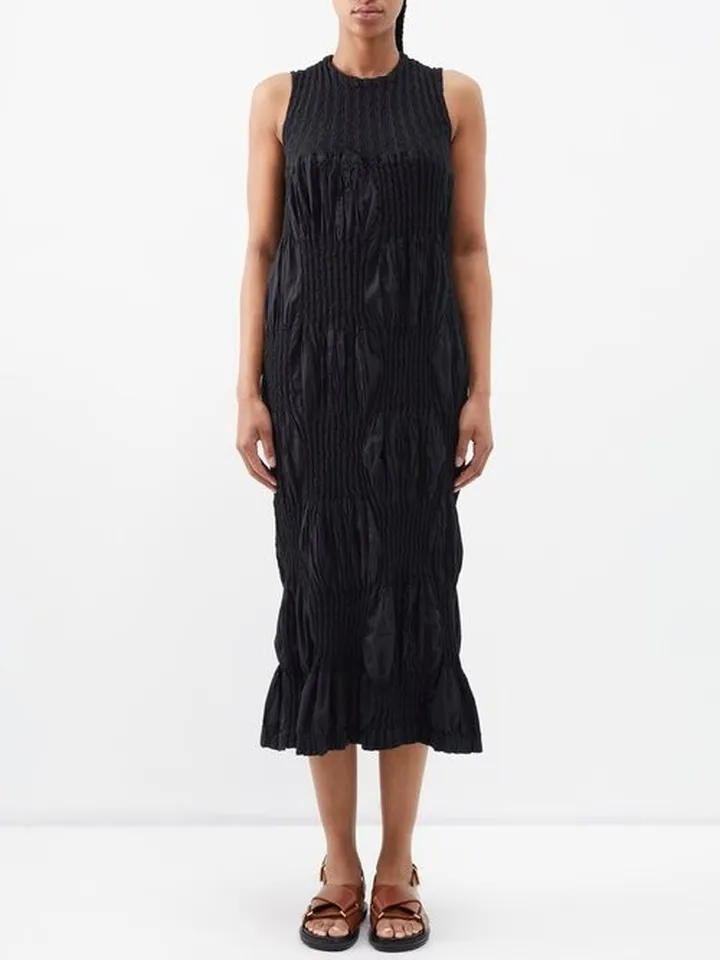 Technical-pleat Knitted Cotton-blend Midi Dress