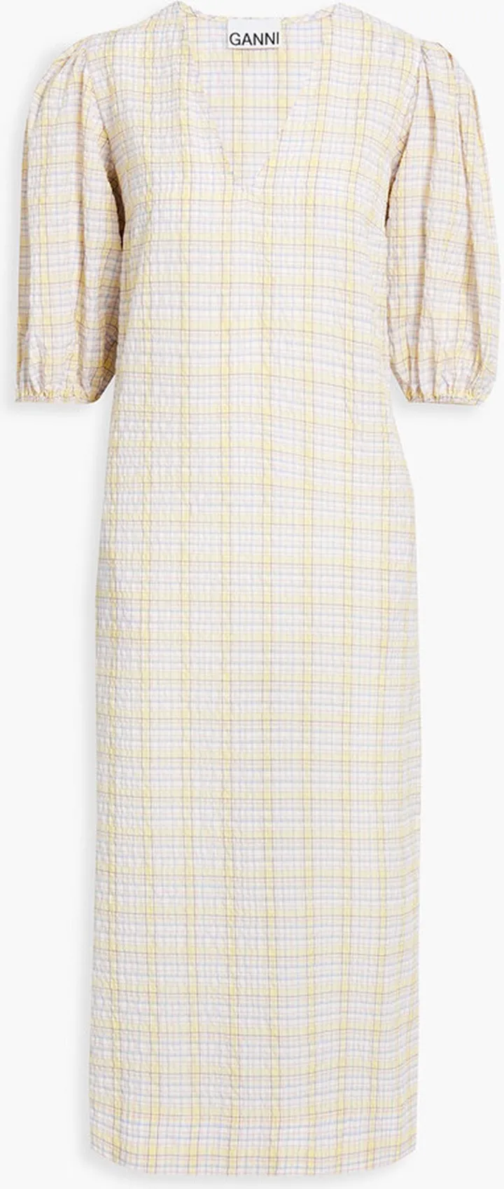 Checked cotton-blend seersucker midi dress