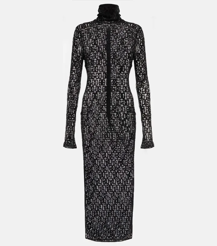 Logo open-knit cotton-blend midi dress